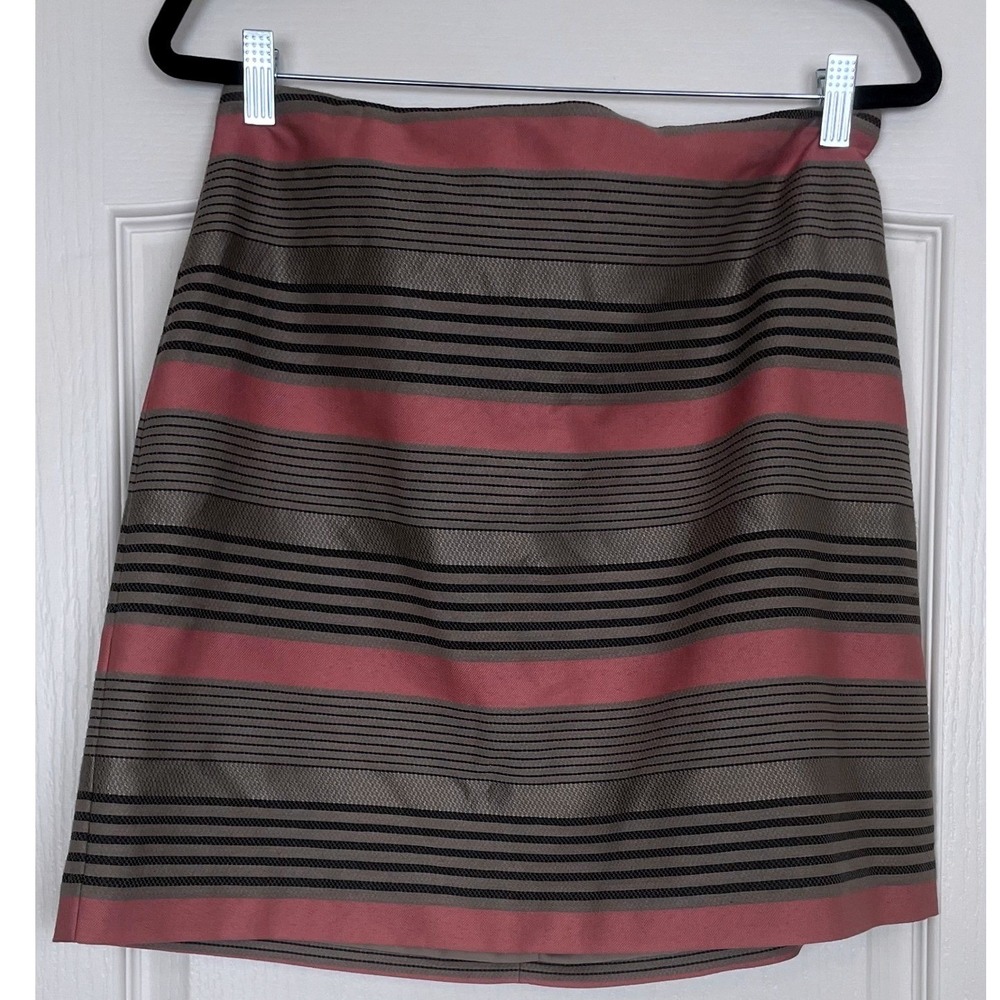 New w/ Tags Loft Ann Taylor Pink Gray Striped Skirt Sz 10 Office Business Rt $50